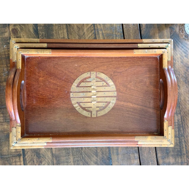 Vintage Chinese classical art , rosewood Asian rosewood trays , accented with brass . Perfect for breakfast-in a bed 3...
