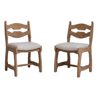 Pair of 1970s French Beige Oak Mid-Century Modern Chairs with Upholstered Seats For Sale