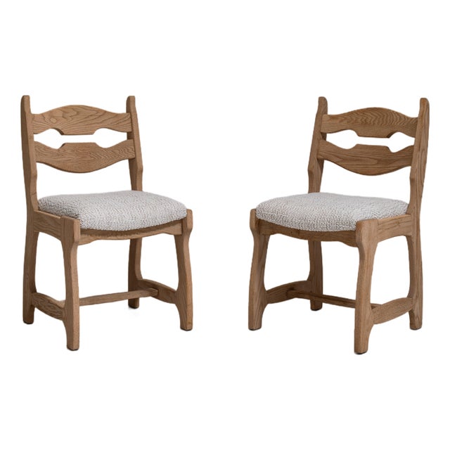 Pair of 1970s French Beige Oak Mid-Century Modern Chairs with Upholstered Seats For Sale