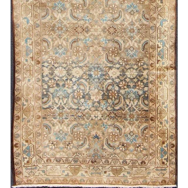 Mid 20th Century Mid-Century Persian Hamedan Runner With All-Over Herati Design in Brown & Blue For Sale In Atlanta - Image 6 of 12