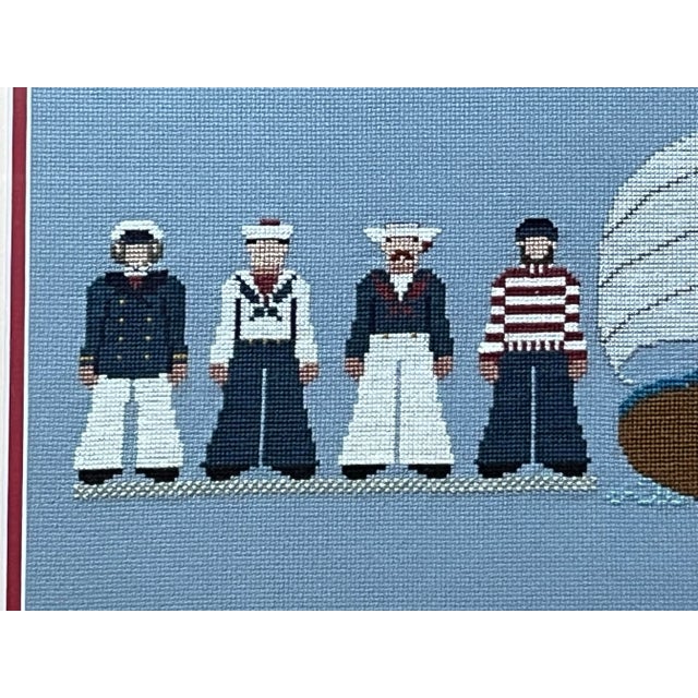 Nautical Late 20th Century Coastal Nautical Maritime Sailors Needlework Framed and Matted For Sale - Image 3 of 10