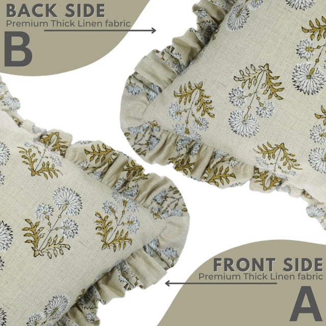 Not Yet Made - Made To Order Fabdivine Indian Block Print Frill Cushion Cover 22x22 Inch Pure Linen- Rishi For Sale - Image 5 of 5