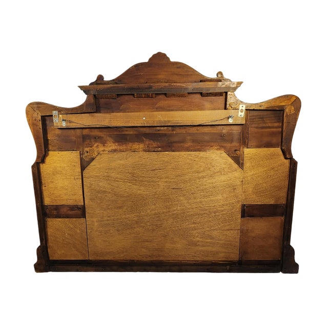 Brown Antique Oak Mantel Topper With Beveled Mirrors & Carved Wood Detailing | Wuthering Heights Aesthetic For Sale - Image 8 of 10