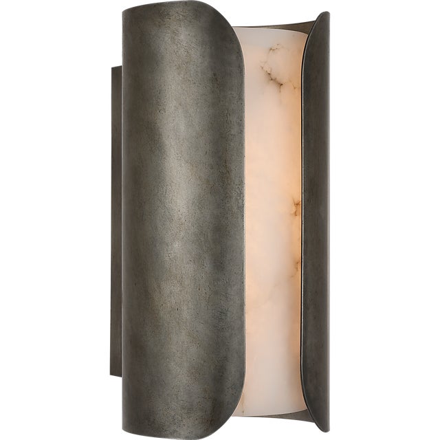 Modern Anne-Marie Barton for Visual Comfort Signature Armise 14" Sconce in Mottled Pewter with Alabaster For Sale - Image 3 of 11
