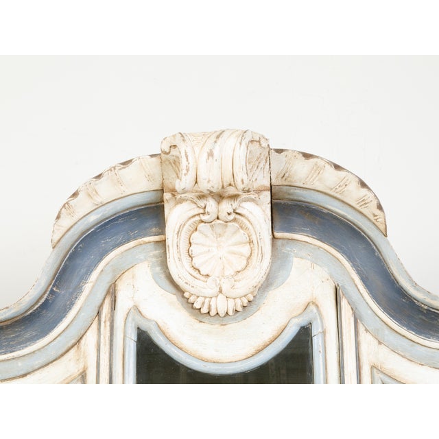 19th Century Large Rococo Style Painted Wood Dutch Cabinet with Glass Doors and Bombé Chest For Sale - Image 9 of 11