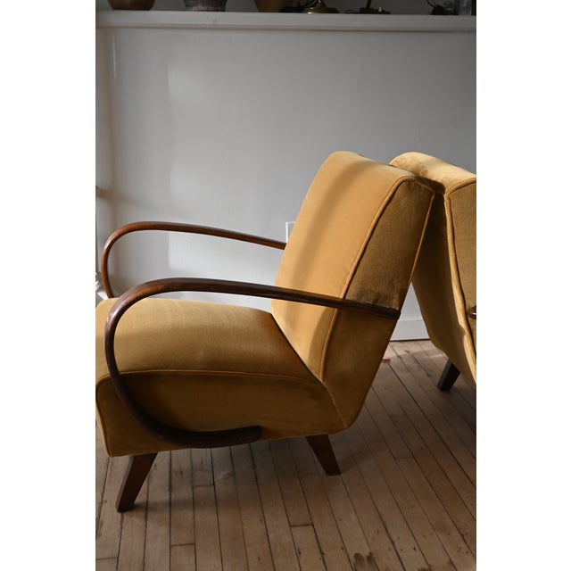 Jindrich Halabala Chairs in Yellow Mohair For Sale - Image 10 of 11