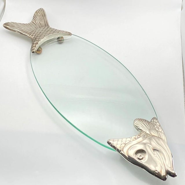 Transparent Vintage BMF/ Fritz Nagel Style Glass and Metal Fish Platter For Sale - Image 8 of 18