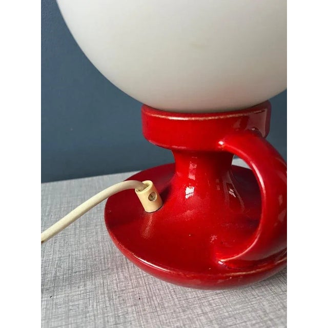 Mid-Century West German Ceramic Table Lamp with White Opaline Glass Shade For Sale - Image 9 of 11