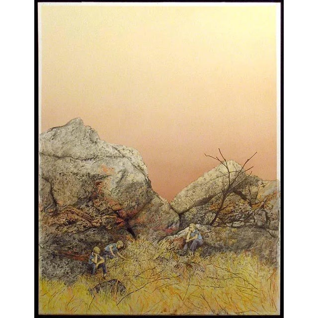 Sylvia Long "Contemplation" Original Children Playing Hand Signed Color Drawing For Sale