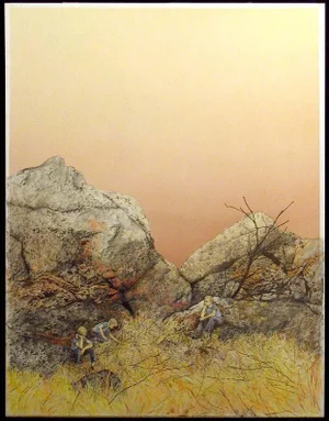 Sylvia Long "Contemplation" Original Children Playing Hand Signed Color Drawing