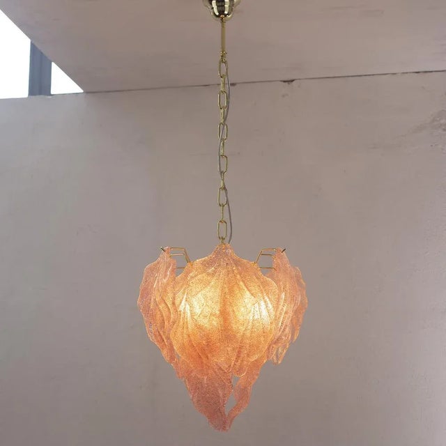 Mid-Century Modern Pink Suspension Chandelier with Murano Glass Leaves, Italy, 1990s For Sale - Image 3 of 11