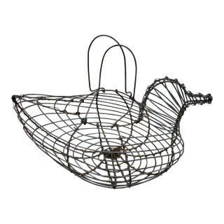 1950s Small Antique French Wire Hen Egg Basket For Sale