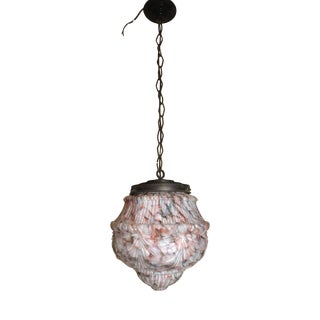 Art Deco Opaline Pate de Verre Chandelier with Relief Decorations, 1920s For Sale