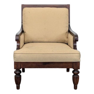 Classic Wooden Lounge Chair With Beige Cushions For Sale