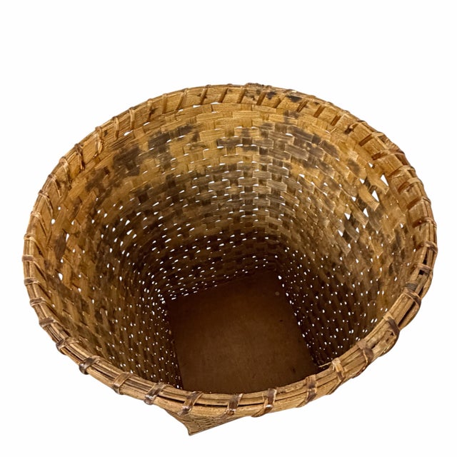 Mid Century Split Wood Rolling Market Basket For Sale - Image 6 of 8