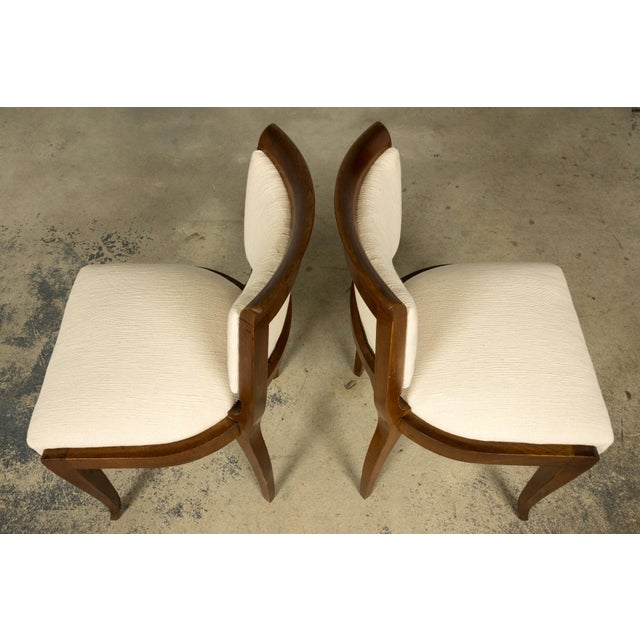 Set of 6 French Art Deco Walnut Dining Chairs in Ivory Ribbed Upholstery, 1930s For Sale - Image 14 of 18