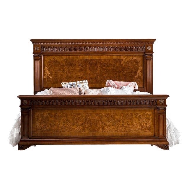 17th Century Italian Reproduction Eastern King Bed With Burl Inlay For Sale