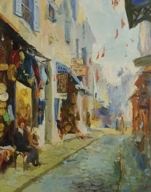 Alexander Sergeev, Streets of Tunis, Original Oil on Canvas, 1994