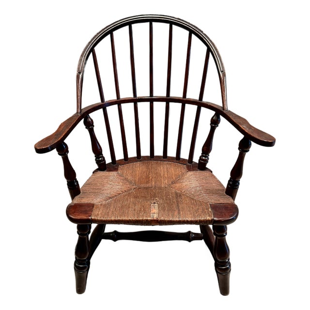 Antique Paine Furniture Co. Boston Child's Windsor Armchair With Original Rush Seat For Sale