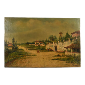 Signed Rafael Blanco Merino "Villa Courtyard" Oil on Canvas