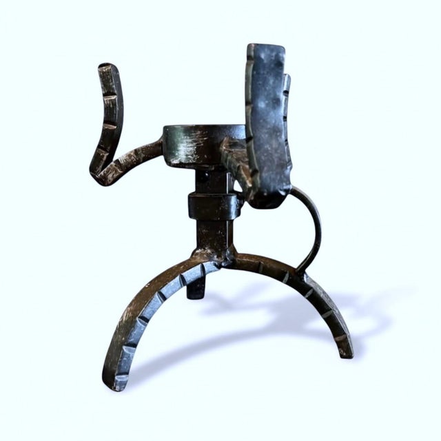 Mid 20th Century Vintage Brutalist Wrought Iron Candlestick Holder-Hand Forged-Tripod-MCM-Gothic For Sale - Image 5 of 9