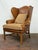 English Embossed Cognac Leather Wing Back Chair by Davis and Shaw For Sale - Image 3 of 17