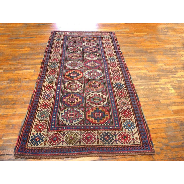 Early 20th Century Caucasian Kazak Carpet ( 4' x 9' - 122 x 274 ) Antique Caucasian Hallway Runner Wool Multicolor Rug,...
