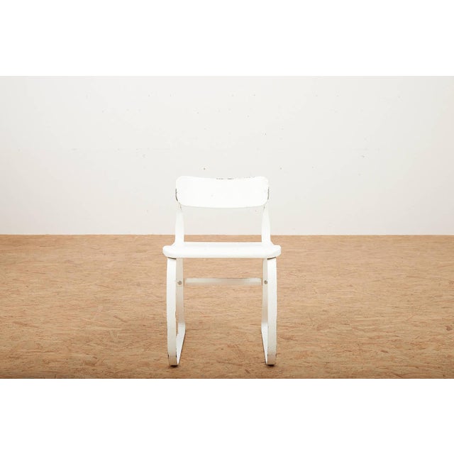 Health Chair in White Lacquered Metal and Flat Steel Base by Herman A. Sperlich for Ironrite, 1938, in Worn conditions....