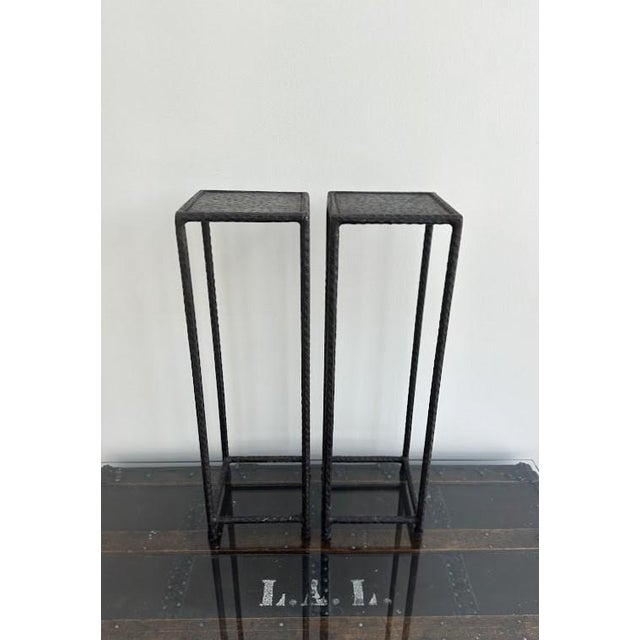 Pair of Vintage Petite Patinated Metal Plant Stands For Sale - Image 4 of 10