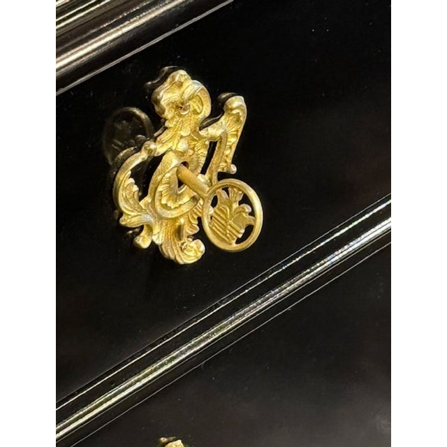 Pair of 20th Century French Regence' Black Lacquer and Gilt Bronze Commodes For Sale - Image 12 of 12