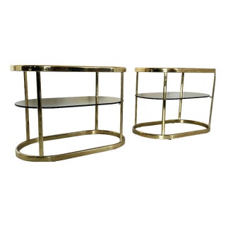 Vintage Coffee Tables in Brass and Glass, 1970s, Set of 2 For Sale