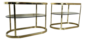 Vintage Coffee Tables in Brass and Glass, 1970s, Set of 2