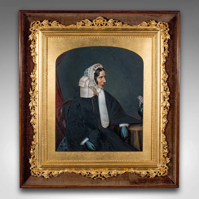 This is an antique English School portrait. An English, painted print in glazed giltwood frame, dating to the Edwardian...
