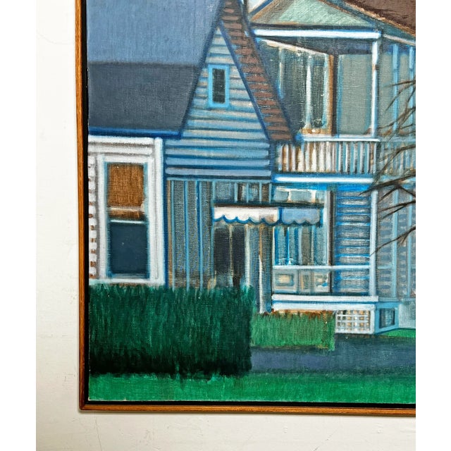 Mid-Century Modern D. 1969 Noted Ny Artist Ed Cowley Abstract Realism Town Scape Painting For Sale - Image 3 of 7