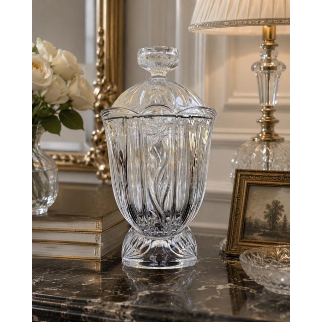 Elegant and substantial vintage lidded crystal urn by Block Crystal, crafted in 24% full lead crystal with exceptional...