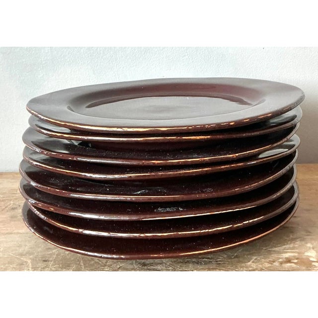 Vintage Italian Vietri Glazed Ceramic Plates - Set of 8 For Sale - Image 9 of 12