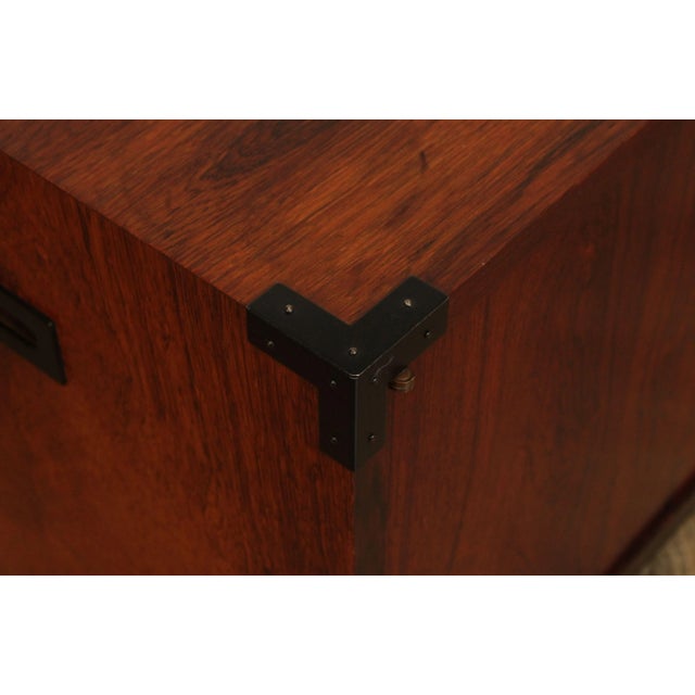 Wood Mid Century Campaign Style Two-Door Rosewood Cabinet For Sale - Image 7 of 13