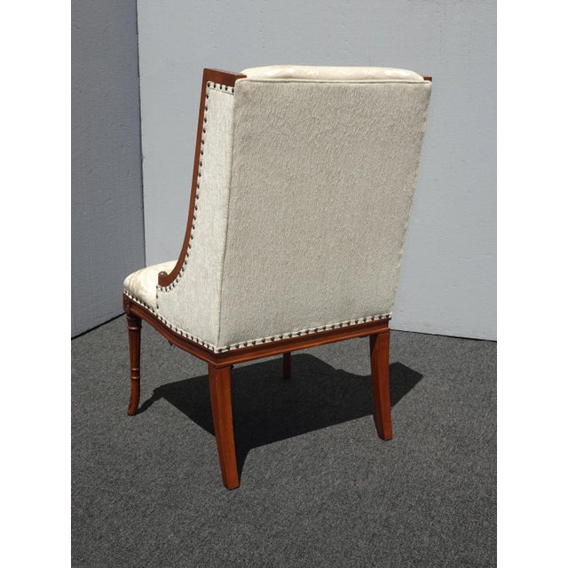 Vintage Traditional French White Silk Damask Accent Chair W Decor Nails For Sale - Image 11 of 13