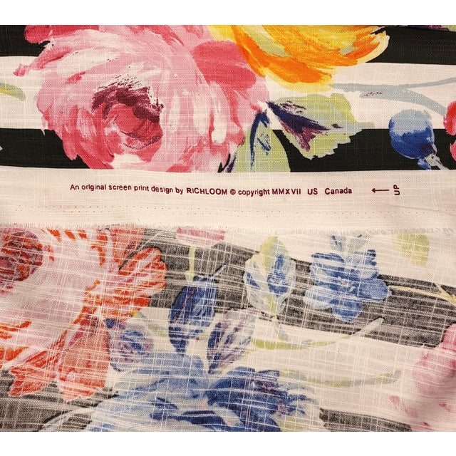 Richloom Black & White Striped Floral Linen Fabric 7.25 Yards Chairish