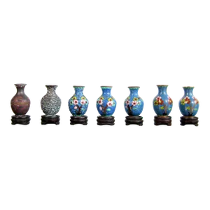 Vintage 1950's Chinese Cloisonne Miniature Vases on Stand - Set of 7