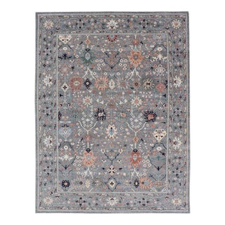 Large All-Over Designed Oushak With a Gray Background and Bright Motifs For Sale