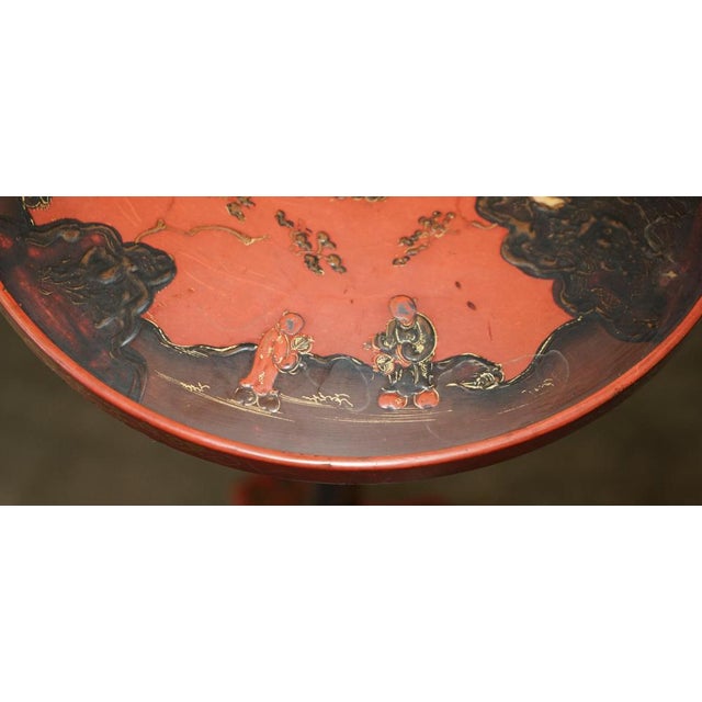 Antique Chinese Chinoiserie Lacquered & Hand Painted Side Table For Sale - Image 15 of 18