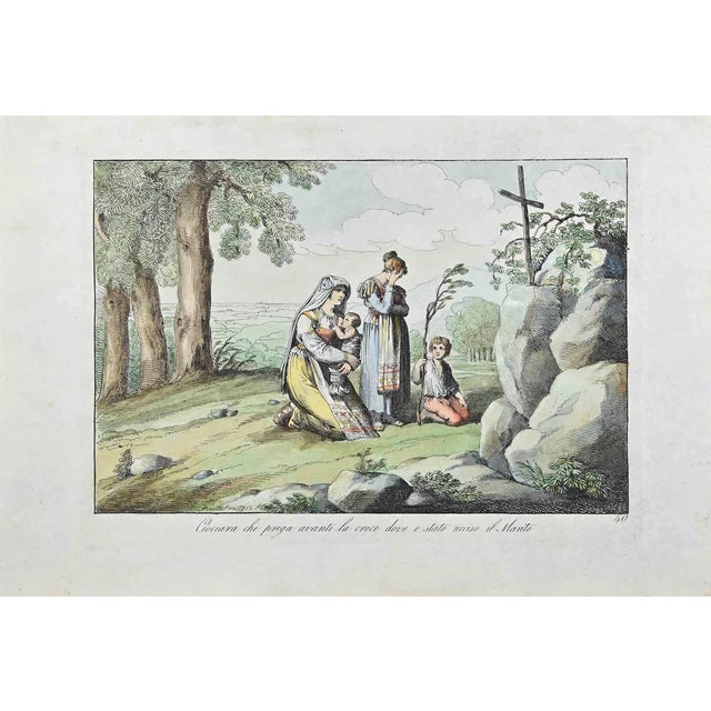 Bartolomeo Pinelli, Ciociara Prays in Front of Her Husbands Grave, 1815, Etching For Sale