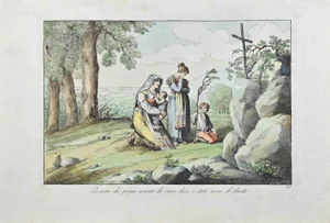 Bartolomeo Pinelli, Ciociara Prays in Front of Her Husbands Grave, 1815, Etching