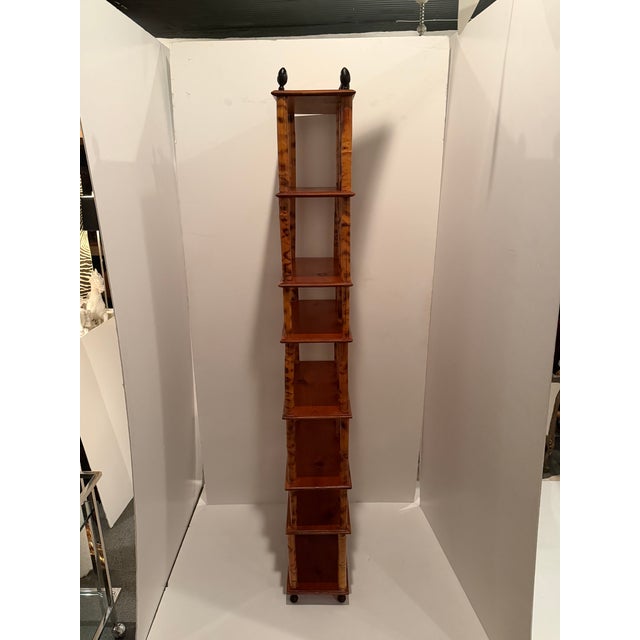 Brown Tall & Narrow Rattan Bamboo Etagere Bookshelf With Iron Finials For Sale - Image 8 of 12