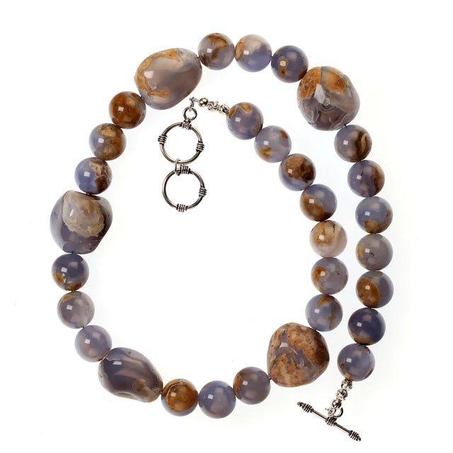 Traditional Blue Chalcedony With Matrix Necklace For Sale - Image 3 of 6