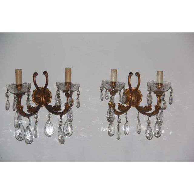 Metal Mid-Century Italian Bronze & Crystal Sconces, 1950s, Set of 2 For Sale - Image 7 of 10