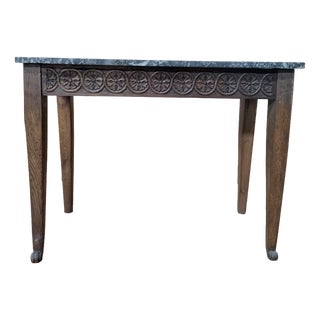 Louis XVI Style Entryway Console Table in Carved Oak with Marble Top For Sale