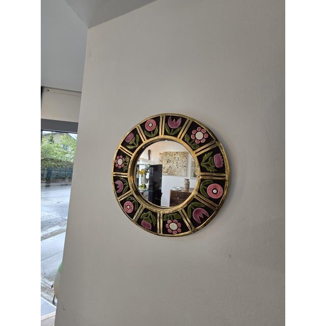 Pink Vintage Glazed Ceramic Mirror by Mithé Espelt, 1960s For Sale - Image 8 of 10