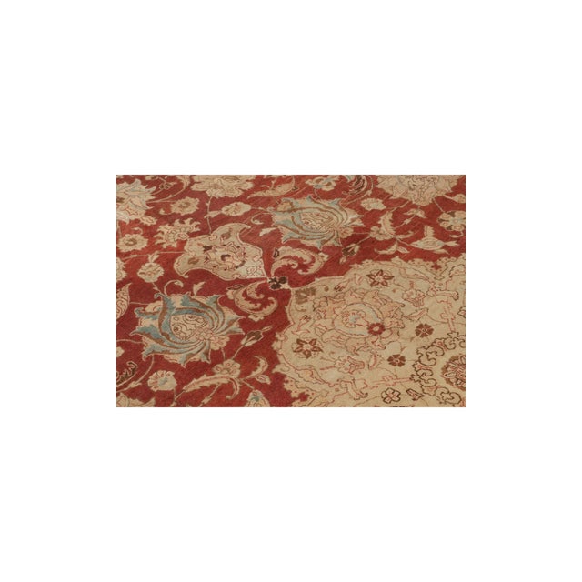 Textile Antique Tabriz Beige Red and Blue Wool Persian Floral Rug – Medallion Style For Sale - Image 7 of 9